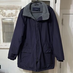 LANDS’ END Boys Squall Parka Navy Blue Winter Coat with Gray Fleece and Quilted